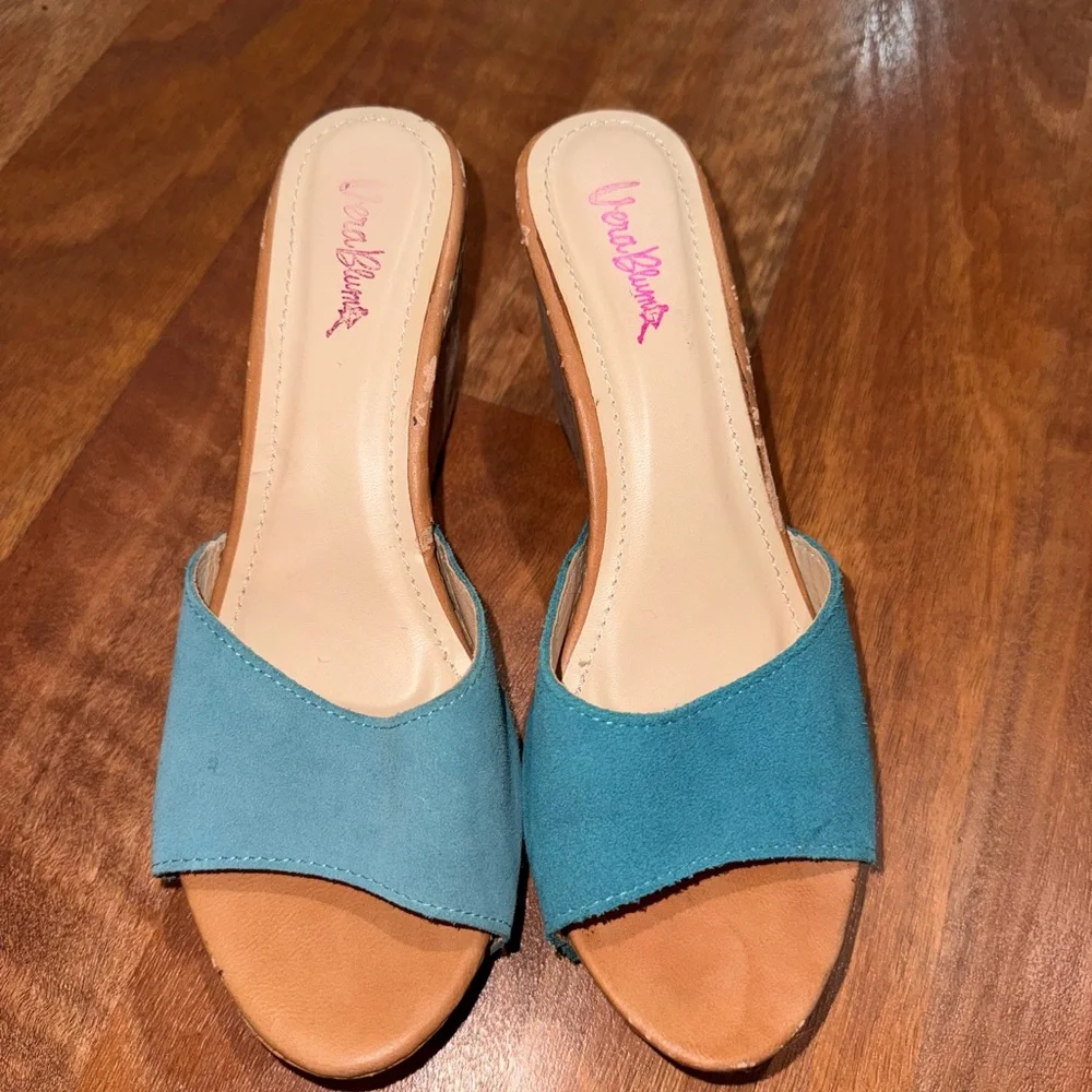 Vera Bradley Y2K 90s Blue Cork Wedge Sandals